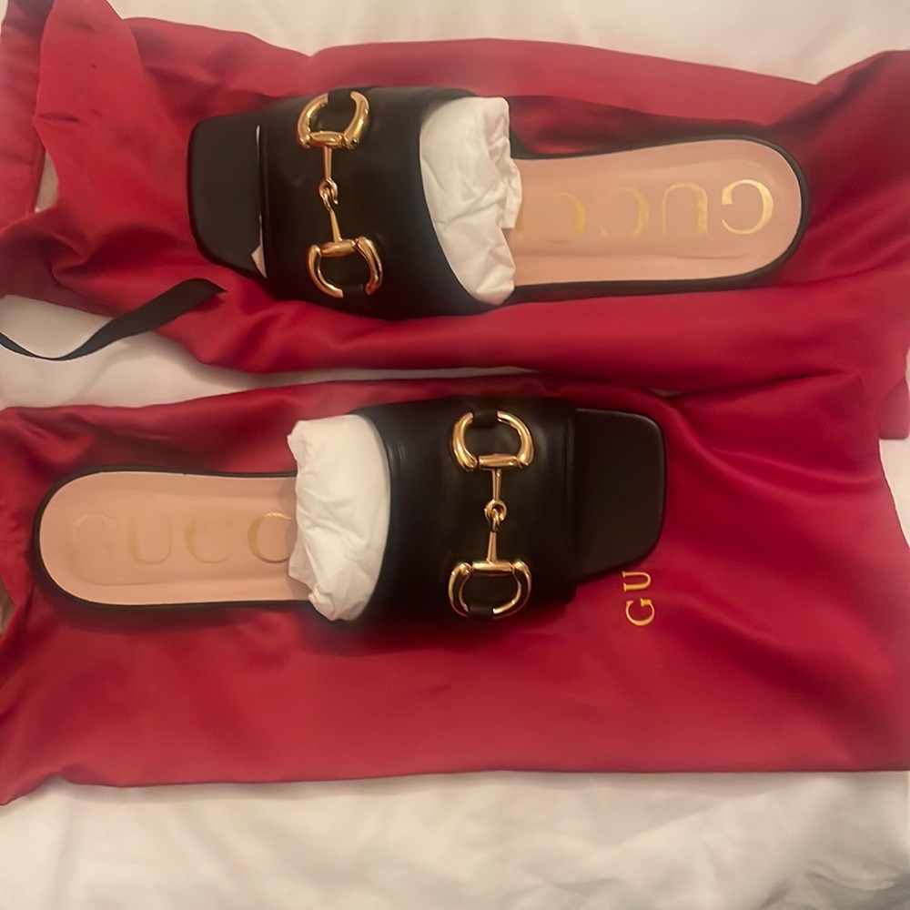 Gucci Leather Horsebit Sandal Slides